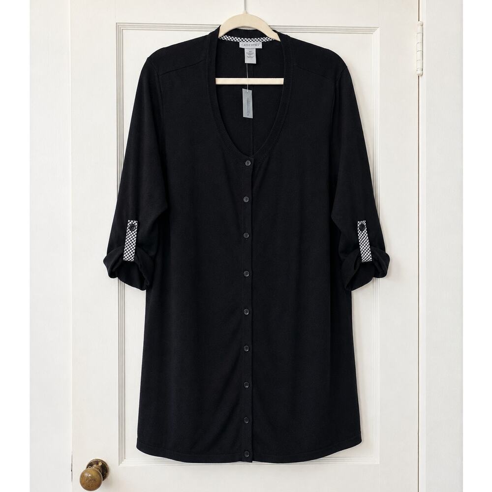 Catherine’s Plus Size 3X Black Button Front Long Cardigan Tunic NWT 100% Cotton